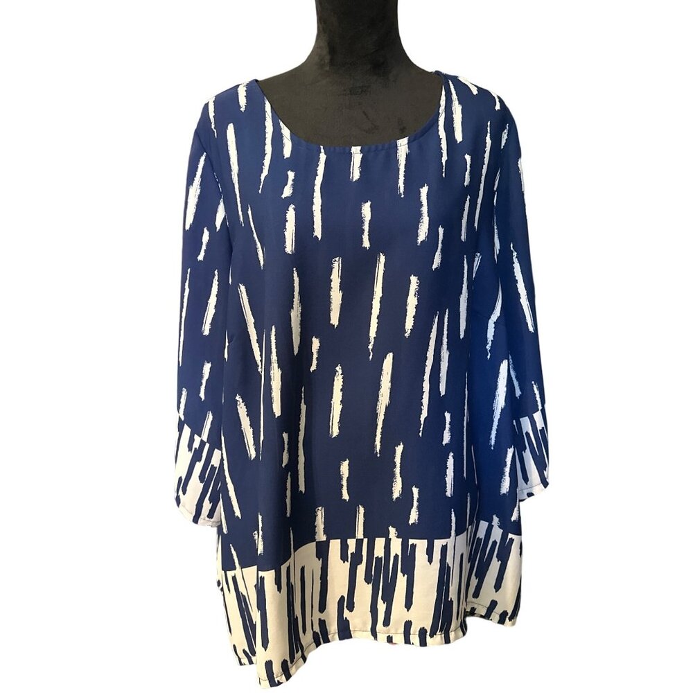 💖Avenue Womens Blue & White Print Top Size 22/24